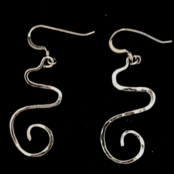 🎄 Christmas Gift Idea — Sterling Silver Wave Earrings – Handcrafted 2¾" Drop - Picture 2 of 2